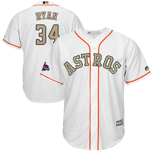 Astros #34 Nolan Ryan White 2018 Gold Program Cool Base Stitched Youth MLB Jersey - Click Image to Close
